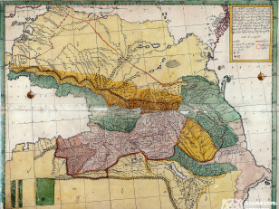 ვახუშტის რუკა <br>
კავკასიის რუკა
<br>
Atlas of Vakhushti <br>
The Caucasus map <br>

„რუკა მოხაზული საქართველოსი, ანუ ივერიისა, ანუ გიორგიისა, ახალს პოვნილს მენაკთა ზედა უფლისა ფელეს მიერსა, ორთა კასპიისა და შავს ზღვას შორისი, რომელი წილად ხვდათ რვათა ძმათა, და მჩენარებს თვითვეულად ქართლოსისა, ეგროსისა, ბარდოსისა, მოვაკანისა, ჰეროსისა, ლეკოსისა და კავკასოსი. ხოლო ჰავოსისა არა სად მჩენარებს. ხოლო შვიდთა ძმათა წილი თვისითა მთითა, მდინარითა, ტბითა და საზღვრითა და საჩინოთა ადგილითა, ჩემ მიერ მეფის შვილი ვახუშტი“.