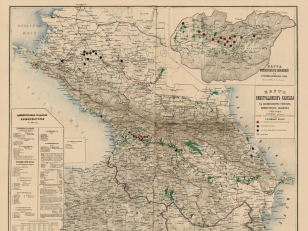  Map of the Caucasus vineyard with designation points of grape phylloxera, 1889.