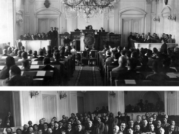 ზედა ფოტო: საქართველოს დამფუძნებელი კრების სხდომა. <br>
ქვედა ფოტო: საქართველოს დამფუძნებელი კრების პირველი სხდომა. <br>
თბილისი, 1919 წლის 12 მარტი. <br>
Upper photo: Meeting of the Constituent Assembly of Georgia. <br>
Bottom photo: The first meeting of the Constituent Assembly of Georgia. <br>
Tbilisi, 12 March 1919.