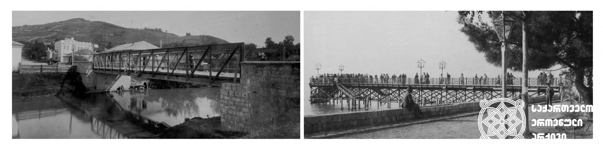 მარცხნივ: ხიდი მდინარე ბესლეთზე <br>
მარჯვნივ: სოხუმის ნავმისადგომი <br>
(1880-1900) <br>
დიმიტრი ერმაკოვის ფოტოკოლექცია <br>
On the left: Bridge over Besleti River <br>
on the right: Sokhumi port <br>
(1880-1900) <br>
Dimitri Ermakov's photo collection
