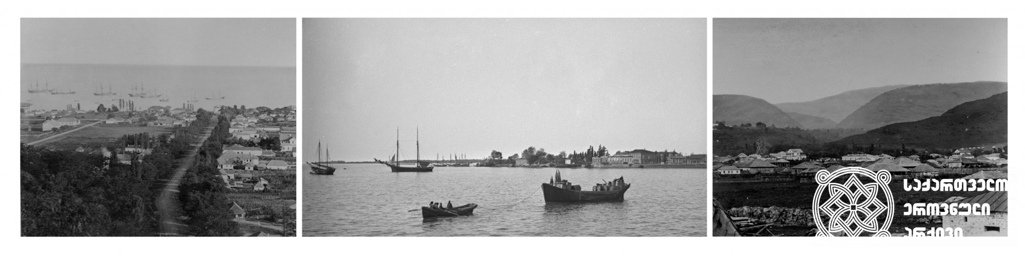 მარცხნივ: სოხუმის ხედი ზღვიდან; შუაში: სოხუმის ხედი ზღვიდან <br>
მარჯვნივ: სოხუმის ხედი ციხის ნანგრევებიდან <br>
(1880-1900) <br>დიმიტრი ერმაკოვის ფოტოკოლექცია <br>
On the left: A view of Sokhumi from the sea <br>
in the middle: A view of Sokhumi from the sea <br>
on the right: A view of Sokhumi from the castle ruins <br>
(1880-1900) <br>Dimitri Ermakov's photo collection